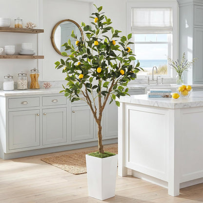 5FT Artificial Lemon Tree with White Tall Planter