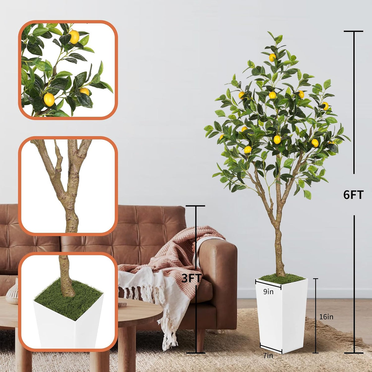 5FT Artificial Lemon Tree with White Tall Planter