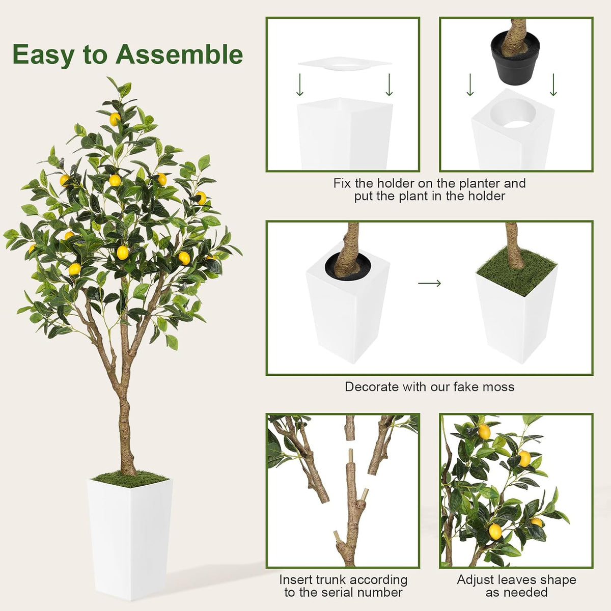 5FT Artificial Lemon Tree with White Tall Planter