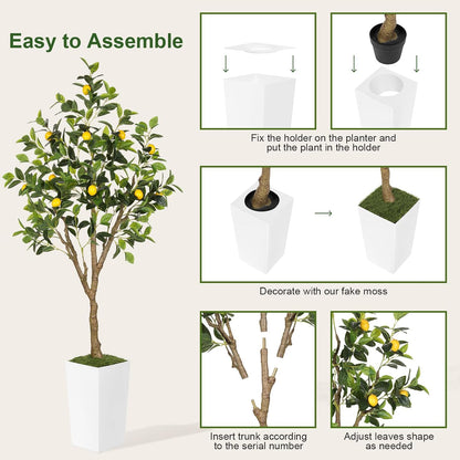 5FT Artificial Lemon Tree with White Tall Planter