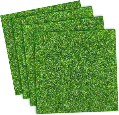 4 Packs 6x6 Inch Cuttable Artificial Grass Squares, Realistic Fake Grass Mats, Mini Craft Turf Tiles for Fairy Garden Accessories, Dollhouse Decor, DIY Craft and Diorama Supplies
