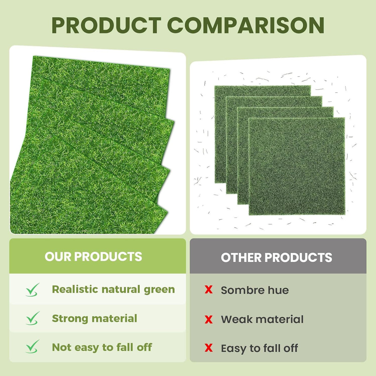 4 Packs 6x6 Inch Cuttable Artificial Grass Squares, Realistic Fake Grass Mats, Mini Craft Turf Tiles for Fairy Garden Accessories, Dollhouse Decor, DIY Craft and Diorama Supplies