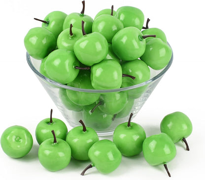 Mini Artificial Apples, 40 Pcs Lifelike Simulation Small Apples Fake Fruits for Home Kitchen Table Basket Christmas Tree Decor Photography Props, Green