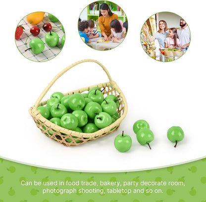 Mini Artificial Apples, 40 Pcs Lifelike Simulation Small Apples Fake Fruits for Home Kitchen Table Basket Christmas Tree Decor Photography Props, Green