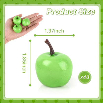 Mini Artificial Apples, 40 Pcs Lifelike Simulation Small Apples Fake Fruits for Home Kitchen Table Basket Christmas Tree Decor Photography Props, Green