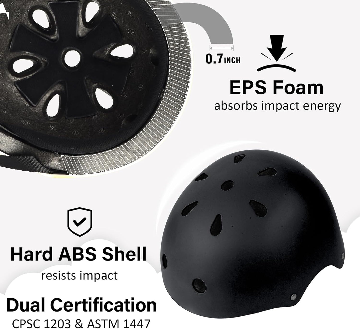 Skateboard Bike Helmet, 3 Sizes for Adult Youth & Kids | Lightweight, Adjustable, Certified Multi-Sport for Bicycle, Inline/Roller Skates, Kick Scooter