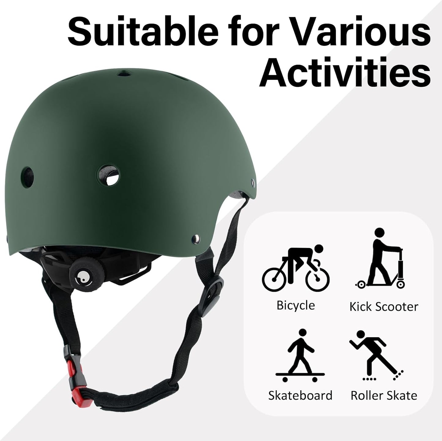 Skateboard Bike Helmet, 3 Sizes for Adult Youth & Kids | Lightweight, Adjustable, Certified Multi-Sport for Bicycle, Inline/Roller Skates, Kick Scooter