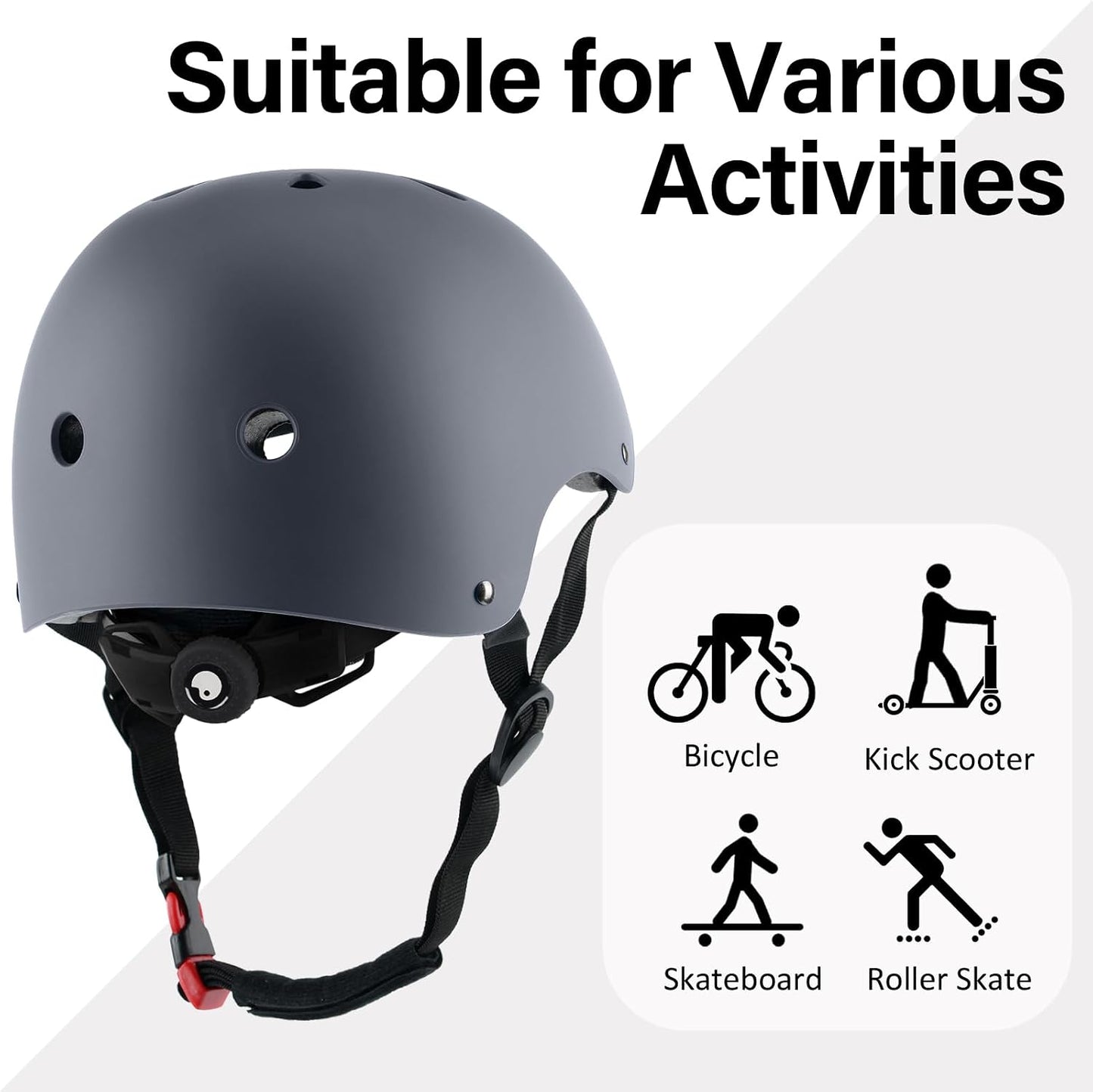 Skateboard Bike Helmet, 3 Sizes for Adult Youth & Kids | Lightweight, Adjustable, Certified Multi-Sport for Bicycle, Inline/Roller Skates, Kick Scooter