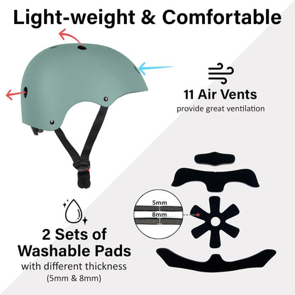 Skateboard Bike Helmet, 3 Sizes for Adult Youth & Kids | Lightweight, Adjustable, Certified Multi-Sport for Bicycle, Inline/Roller Skates, Kick Scooter