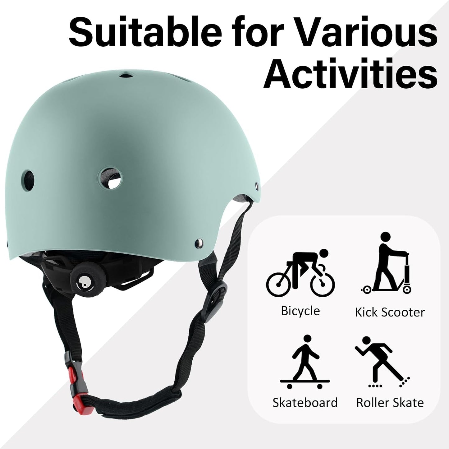 Skateboard Bike Helmet, 3 Sizes for Adult Youth & Kids | Lightweight, Adjustable, Certified Multi-Sport for Bicycle, Inline/Roller Skates, Kick Scooter