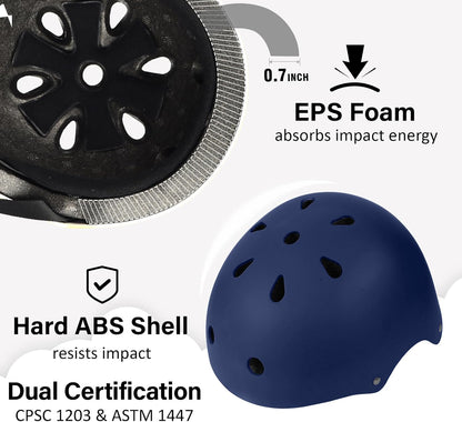 Skateboard Bike Helmet, 3 Sizes for Adult Youth & Kids | Lightweight, Adjustable, Certified Multi-Sport for Bicycle, Inline/Roller Skates, Kick Scooter