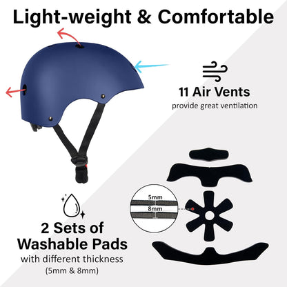 Skateboard Bike Helmet, 3 Sizes for Adult Youth & Kids | Lightweight, Adjustable, Certified Multi-Sport for Bicycle, Inline/Roller Skates, Kick Scooter