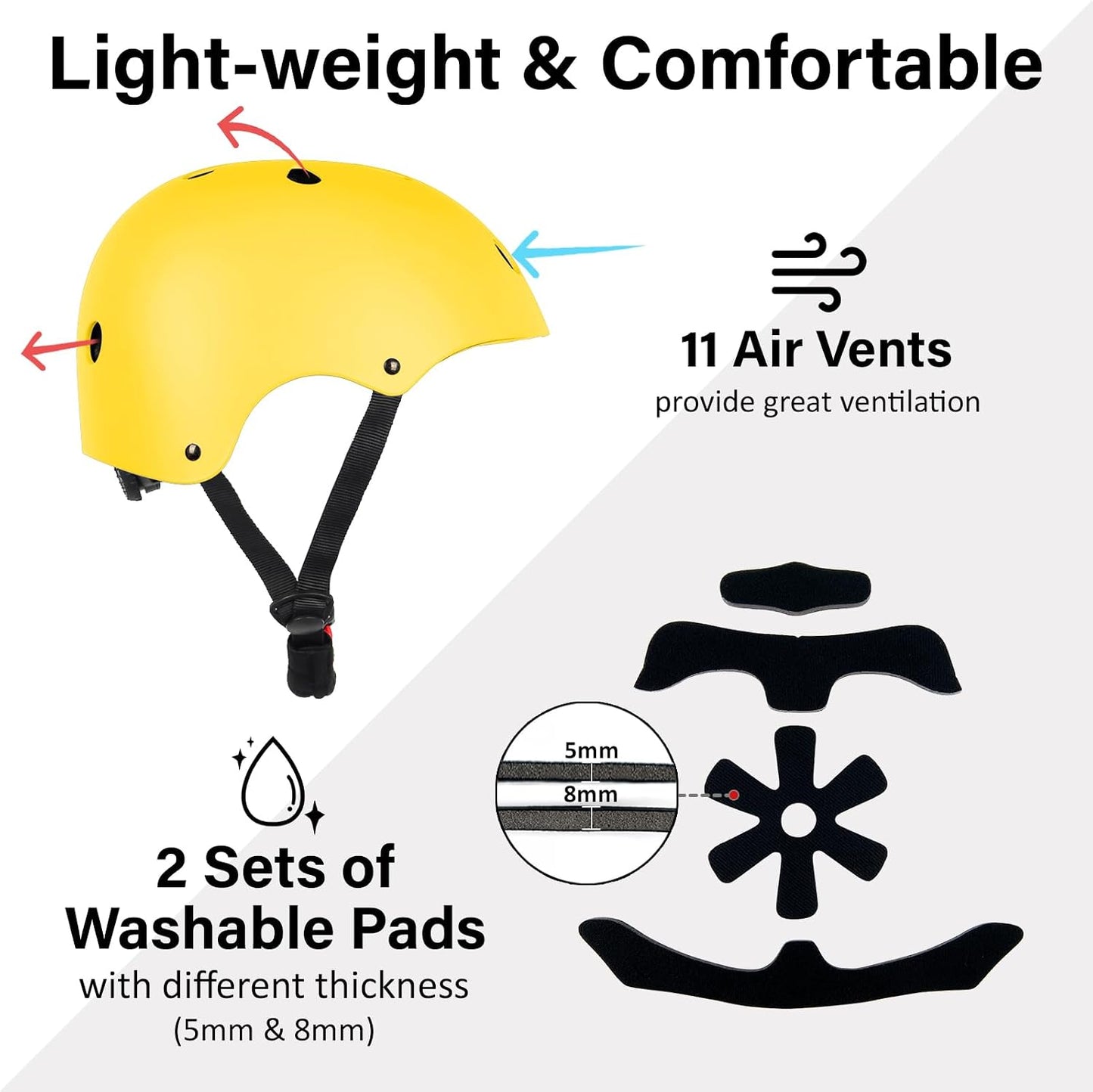 Skateboard Bike Helmet, 3 Sizes for Adult Youth & Kids | Lightweight, Adjustable, Certified Multi-Sport for Bicycle, Inline/Roller Skates, Kick Scooter