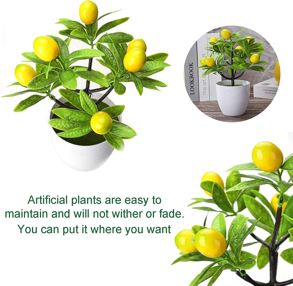 2 Pcs Artificial Lemon Tree, Mini Potted Plants Artificial Lemon Tree Bonsai Fake Green Pot Plants Artificial Plants in Pots, 3.78x9.45in, 210316XU02 22TZ 10055 2256425271