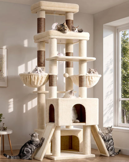 Heavy Duty Cat Tree 78 inch Sturdy Cactus Cat Tower for 20lbs Large Adult Cats, Symmetrical Aesthetic Big Cactus Cat Tree with Extra Large Platform, 2 Scratching Boards, Z78, Green