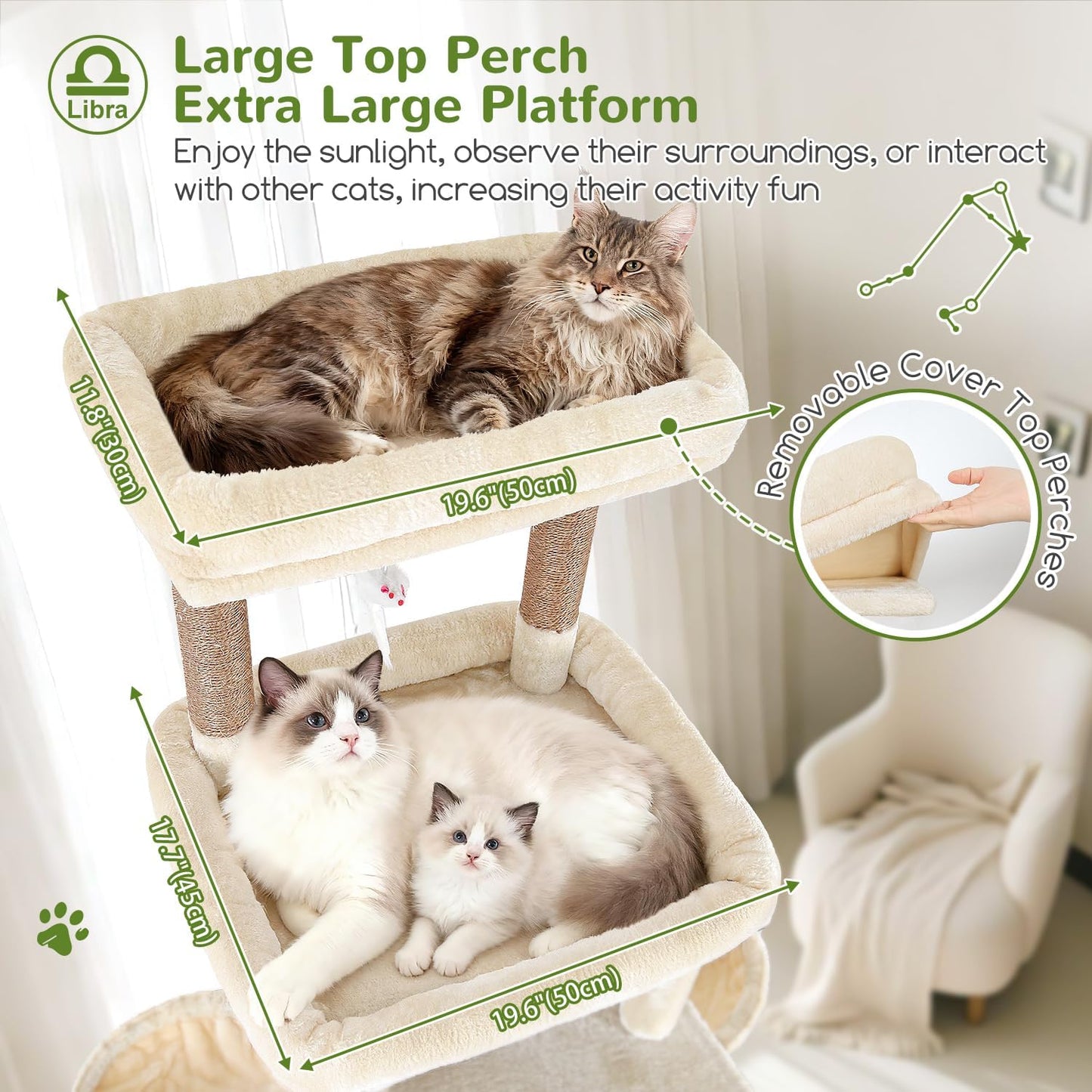 Heavy Duty Cat Tree 78 inch Sturdy Cactus Cat Tower for 20lbs Large Adult Cats, Symmetrical Aesthetic Big Cactus Cat Tree with Extra Large Platform, 2 Scratching Boards, Z78, Green