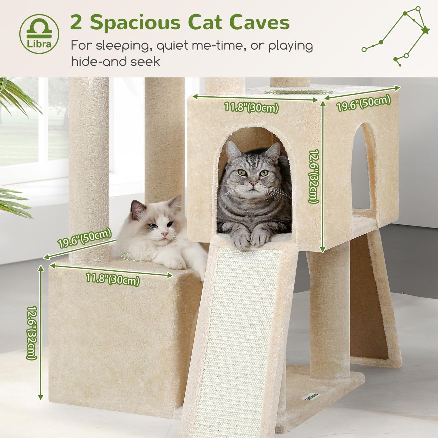 Heavy Duty Cat Tree 78 inch Sturdy Cactus Cat Tower for 20lbs Large Adult Cats, Symmetrical Aesthetic Big Cactus Cat Tree with Extra Large Platform, 2 Scratching Boards, Z78, Green