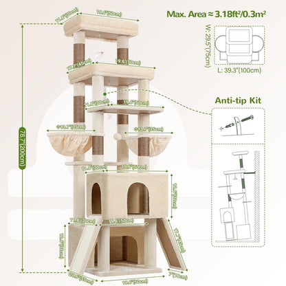 Heavy Duty Cat Tree 78 inch Sturdy Cactus Cat Tower for 20lbs Large Adult Cats, Symmetrical Aesthetic Big Cactus Cat Tree with Extra Large Platform, 2 Scratching Boards, Z78, Green