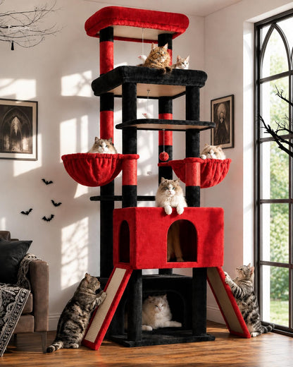 Heavy Duty Cat Tree 78 inch Sturdy Cactus Cat Tower for 20lbs Large Adult Cats, Symmetrical Aesthetic Big Cactus Cat Tree with Extra Large Platform, 2 Scratching Boards, Z78, Green