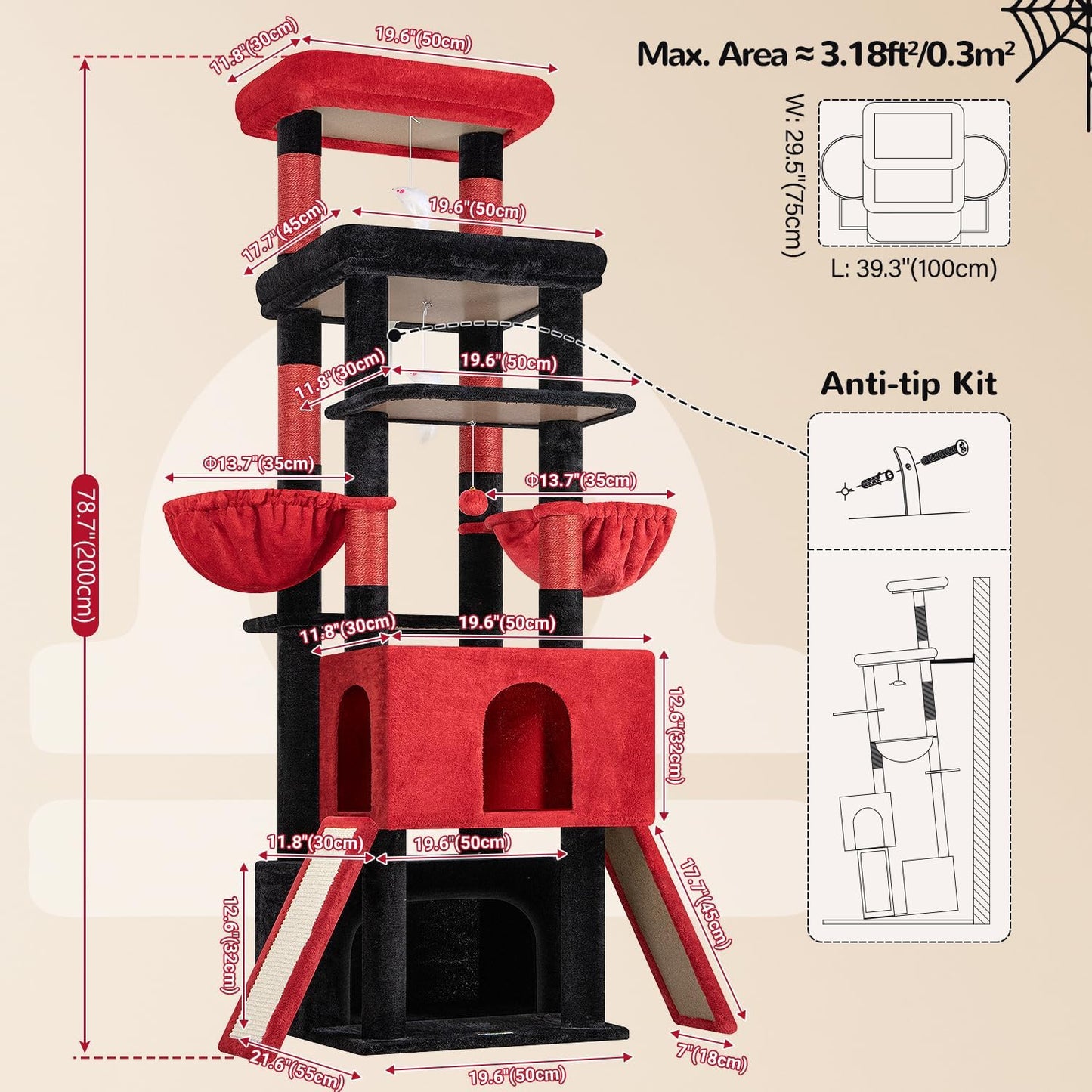 Heavy Duty Cat Tree 78 inch Sturdy Cactus Cat Tower for 20lbs Large Adult Cats, Symmetrical Aesthetic Big Cactus Cat Tree with Extra Large Platform, 2 Scratching Boards, Z78, Green