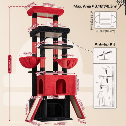 Heavy Duty Cat Tree 78 inch Sturdy Cactus Cat Tower for 20lbs Large Adult Cats, Symmetrical Aesthetic Big Cactus Cat Tree with Extra Large Platform, 2 Scratching Boards, Z78, Green