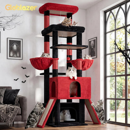 Heavy Duty Cat Tree 78 inch Sturdy Cactus Cat Tower for 20lbs Large Adult Cats, Symmetrical Aesthetic Big Cactus Cat Tree with Extra Large Platform, 2 Scratching Boards, Z78, Green