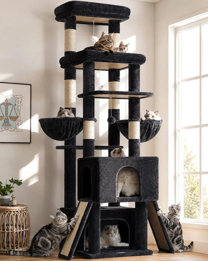 Heavy Duty Cat Tree 78 inch Sturdy Cactus Cat Tower for 20lbs Large Adult Cats, Symmetrical Aesthetic Big Cactus Cat Tree with Extra Large Platform, 2 Scratching Boards, Z78, Green