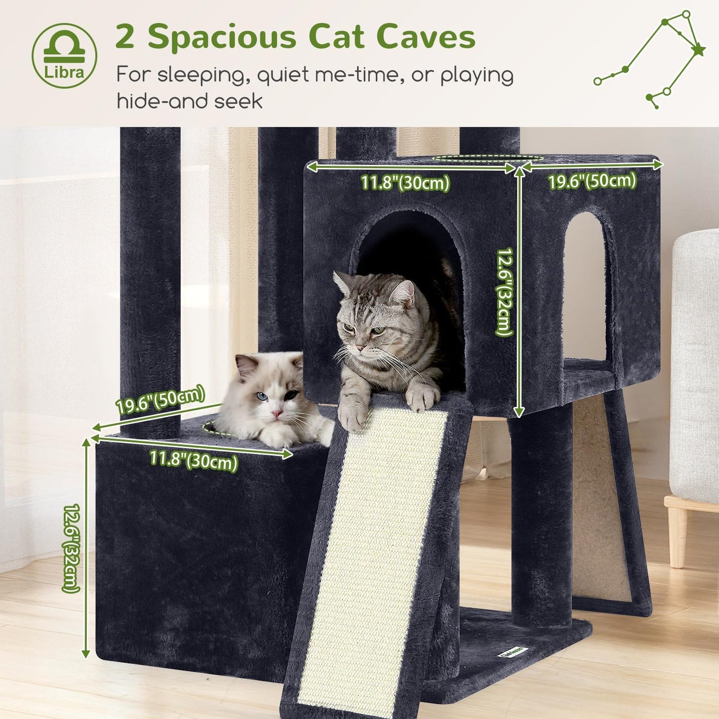 Heavy Duty Cat Tree 78 inch Sturdy Cactus Cat Tower for 20lbs Large Adult Cats, Symmetrical Aesthetic Big Cactus Cat Tree with Extra Large Platform, 2 Scratching Boards, Z78, Green