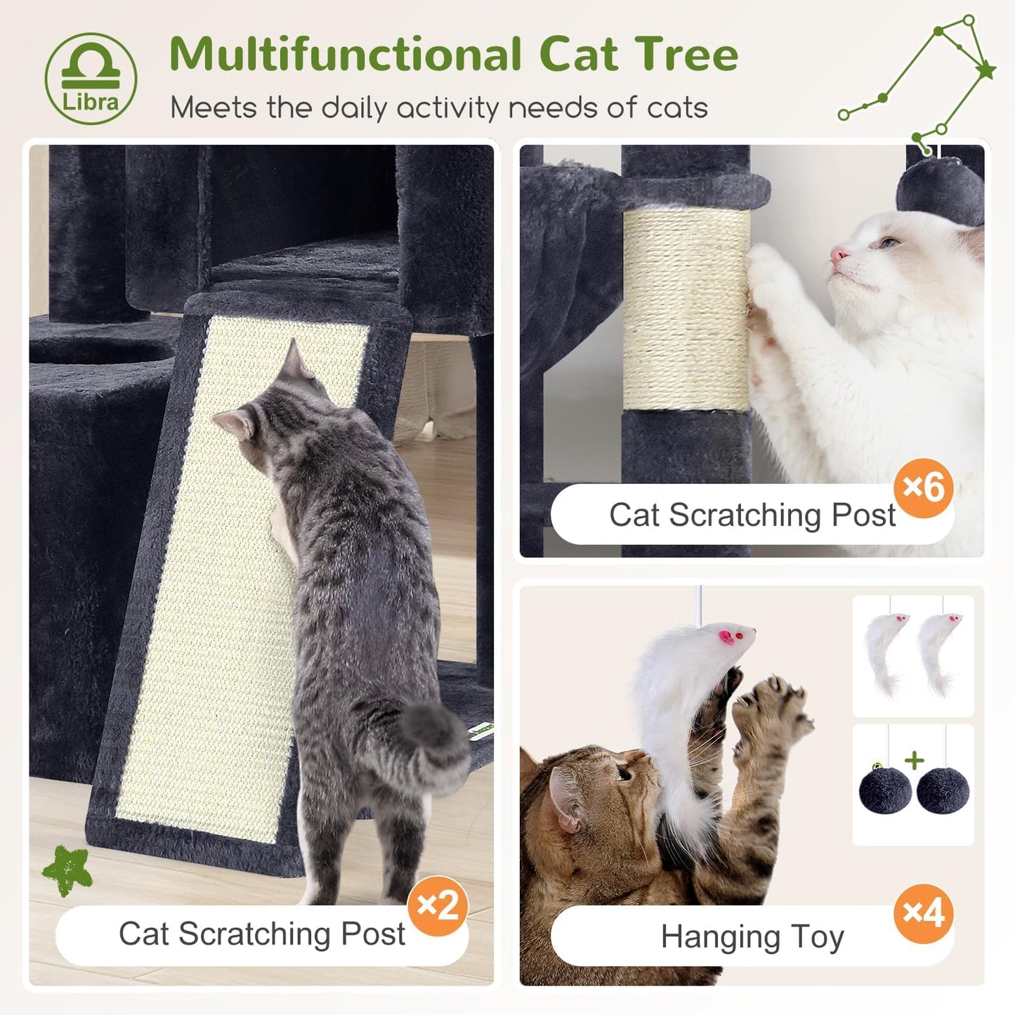 Heavy Duty Cat Tree 78 inch Sturdy Cactus Cat Tower for 20lbs Large Adult Cats, Symmetrical Aesthetic Big Cactus Cat Tree with Extra Large Platform, 2 Scratching Boards, Z78, Green