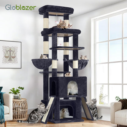 Heavy Duty Cat Tree 78 inch Sturdy Cactus Cat Tower for 20lbs Large Adult Cats, Symmetrical Aesthetic Big Cactus Cat Tree with Extra Large Platform, 2 Scratching Boards, Z78, Green