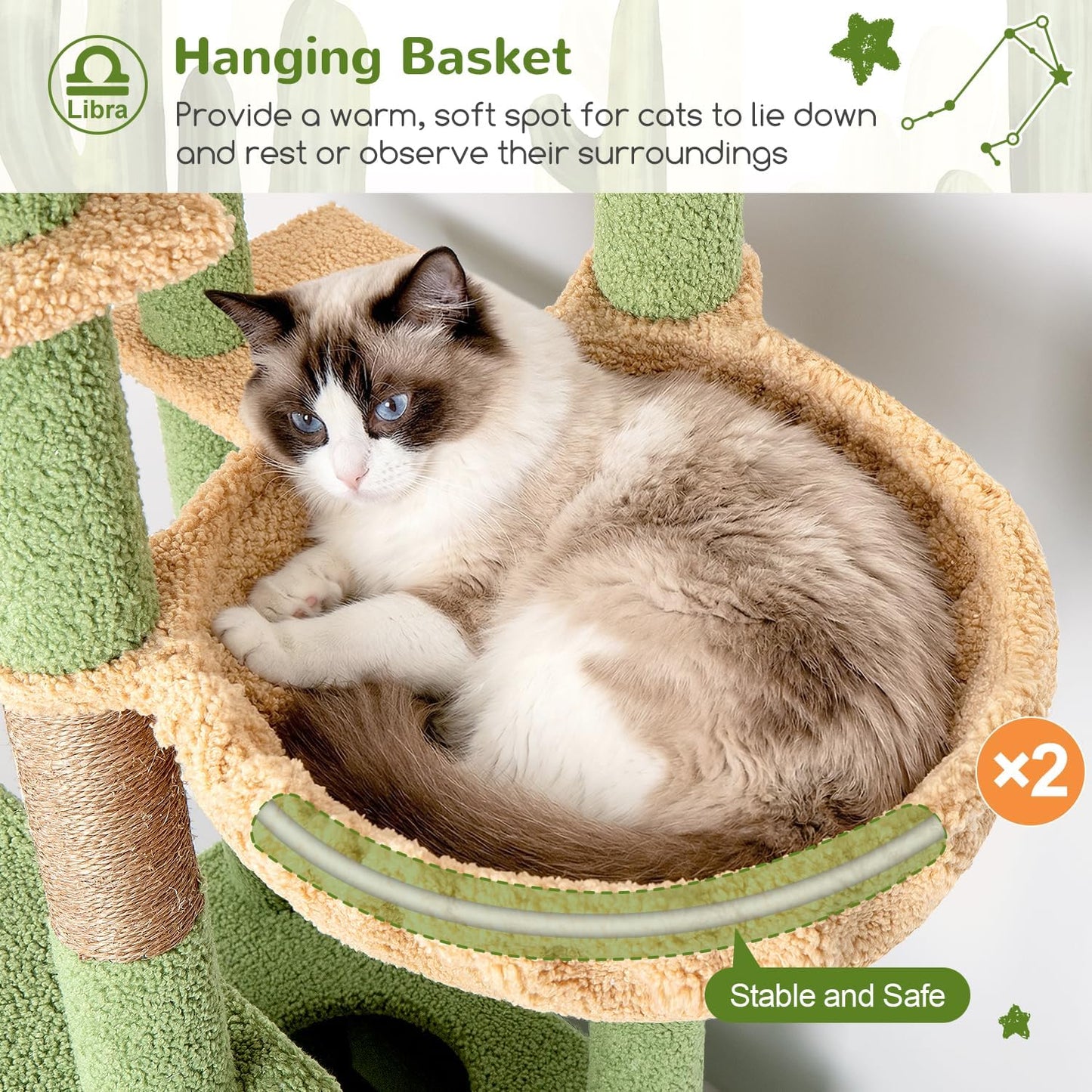 Heavy Duty Cat Tree 78 inch Sturdy Cactus Cat Tower for 20lbs Large Adult Cats, Symmetrical Aesthetic Big Cactus Cat Tree with Extra Large Platform, 2 Scratching Boards, Z78, Green