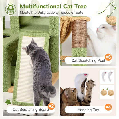 Heavy Duty Cat Tree 78 inch Sturdy Cactus Cat Tower for 20lbs Large Adult Cats, Symmetrical Aesthetic Big Cactus Cat Tree with Extra Large Platform, 2 Scratching Boards, Z78, Green