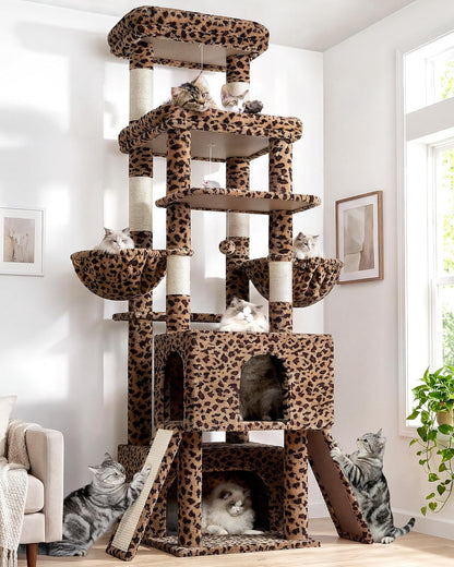 Heavy Duty Cat Tree 78 inch Sturdy Cactus Cat Tower for 20lbs Large Adult Cats, Symmetrical Aesthetic Big Cactus Cat Tree with Extra Large Platform, 2 Scratching Boards, Z78, Green