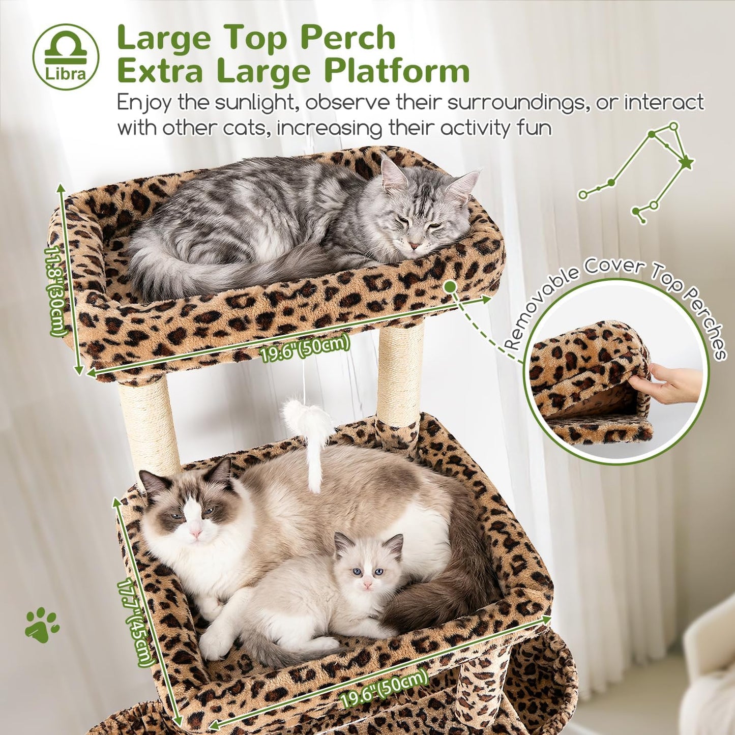 Heavy Duty Cat Tree 78 inch Sturdy Cactus Cat Tower for 20lbs Large Adult Cats, Symmetrical Aesthetic Big Cactus Cat Tree with Extra Large Platform, 2 Scratching Boards, Z78, Green
