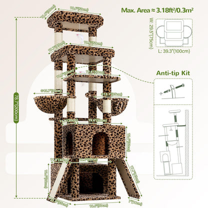 Heavy Duty Cat Tree 78 inch Sturdy Cactus Cat Tower for 20lbs Large Adult Cats, Symmetrical Aesthetic Big Cactus Cat Tree with Extra Large Platform, 2 Scratching Boards, Z78, Green