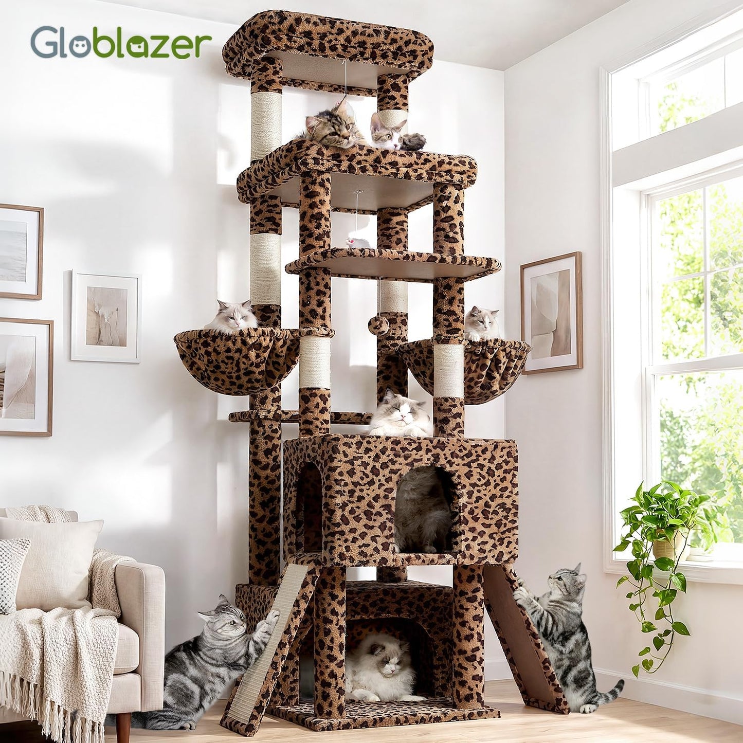 Heavy Duty Cat Tree 78 inch Sturdy Cactus Cat Tower for 20lbs Large Adult Cats, Symmetrical Aesthetic Big Cactus Cat Tree with Extra Large Platform, 2 Scratching Boards, Z78, Green