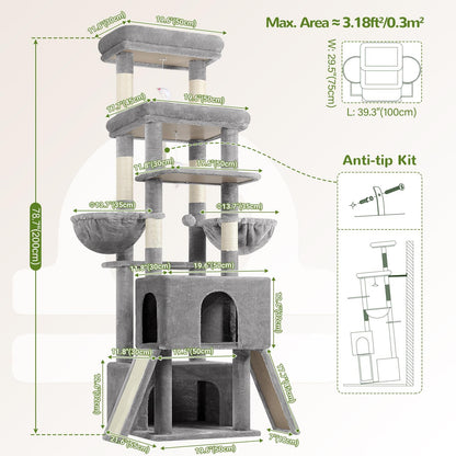 Heavy Duty Cat Tree 78 inch Sturdy Cactus Cat Tower for 20lbs Large Adult Cats, Symmetrical Aesthetic Big Cactus Cat Tree with Extra Large Platform, 2 Scratching Boards, Z78, Green