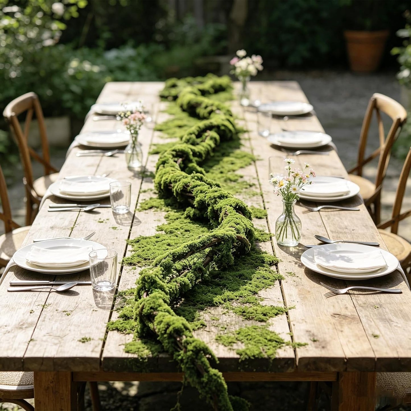 2 Pcs 197in Bendable Artificial Tree Branches with Moss | Fake Jungle Vines Decor, 7oz Artificial Moss, Enchanted Forest Wedding Party Home Photo Backdrop, Reptile Habitat
