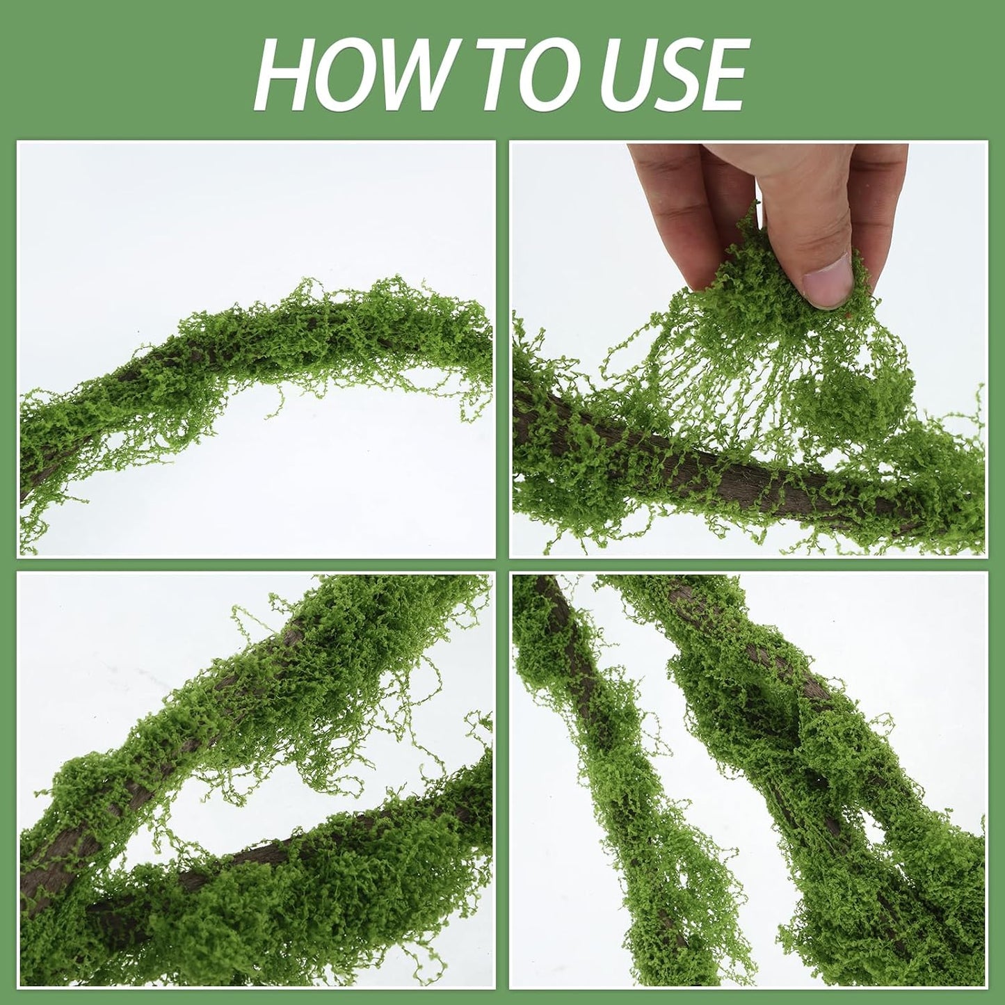 2 Pcs 197in Bendable Artificial Tree Branches with Moss | Fake Jungle Vines Decor, 7oz Artificial Moss, Enchanted Forest Wedding Party Home Photo Backdrop, Reptile Habitat