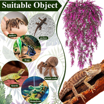 8 Pack Reptile Plants Terrarium Hanging Plant Vine Boston Climbing Terrarium Plant with Suction Cup for Bearded Dragons Lizard Crested Gecko Snake Crab Tank(Petite Leaf Series,Multiple Green)