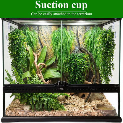 8 Pack Reptile Plants Terrarium Hanging Plant Vine Boston Climbing Terrarium Plant with Suction Cup for Bearded Dragons Lizard Crested Gecko Snake Crab Tank(Petite Leaf Series,Multiple Green)
