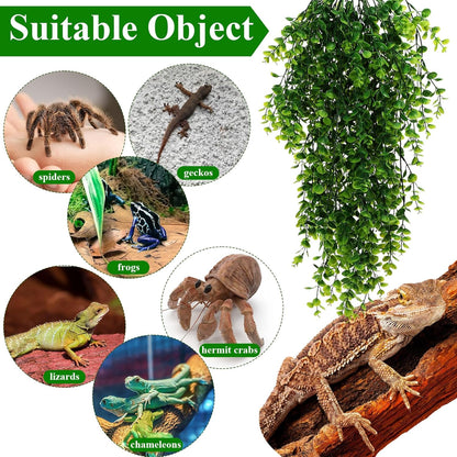 8 Pack Reptile Plants Terrarium Hanging Plant Vine Boston Climbing Terrarium Plant with Suction Cup for Bearded Dragons Lizard Crested Gecko Snake Crab Tank(Petite Leaf Series,Multiple Green)