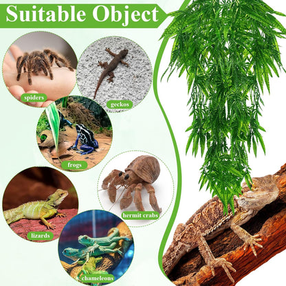 8 Pack Reptile Plants Terrarium Hanging Plant Vine Boston Climbing Terrarium Plant with Suction Cup for Bearded Dragons Lizard Crested Gecko Snake Crab Tank(Petite Leaf Series,Multiple Green)