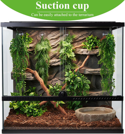 8 Pack Reptile Plants Terrarium Hanging Plant Vine Boston Climbing Terrarium Plant with Suction Cup for Bearded Dragons Lizard Crested Gecko Snake Crab Tank(Petite Leaf Series,Multiple Green)