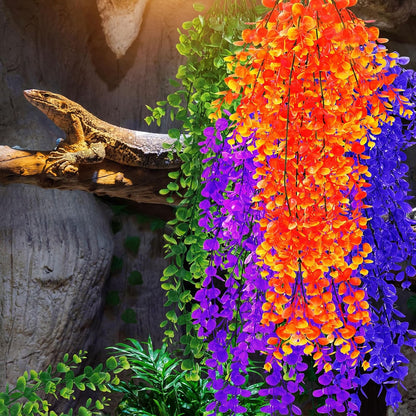 8 Pack Reptile Plants Terrarium Hanging Plant Vine Boston Climbing Terrarium Plant with Suction Cup for Bearded Dragons Lizard Crested Gecko Snake Crab Tank(Petite Leaf Series,Multiple Green)