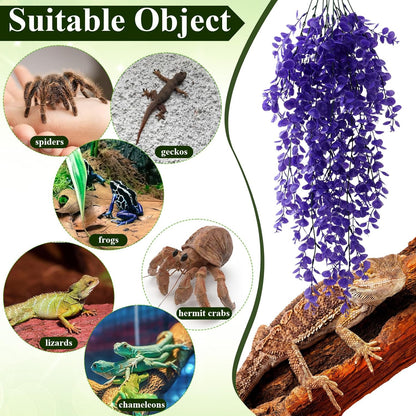 8 Pack Reptile Plants Terrarium Hanging Plant Vine Boston Climbing Terrarium Plant with Suction Cup for Bearded Dragons Lizard Crested Gecko Snake Crab Tank(Petite Leaf Series,Multiple Green)