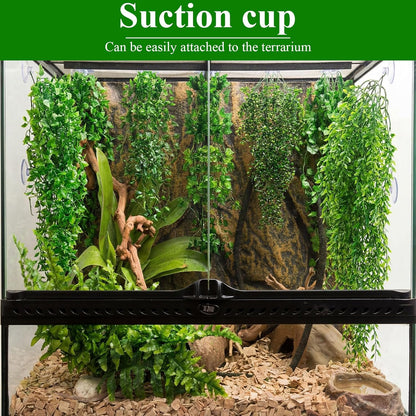 8 Pack Reptile Plants Terrarium Hanging Plant Vine Boston Climbing Terrarium Plant with Suction Cup for Bearded Dragons Lizard Crested Gecko Snake Crab Tank(Petite Leaf Series,Multiple Green)
