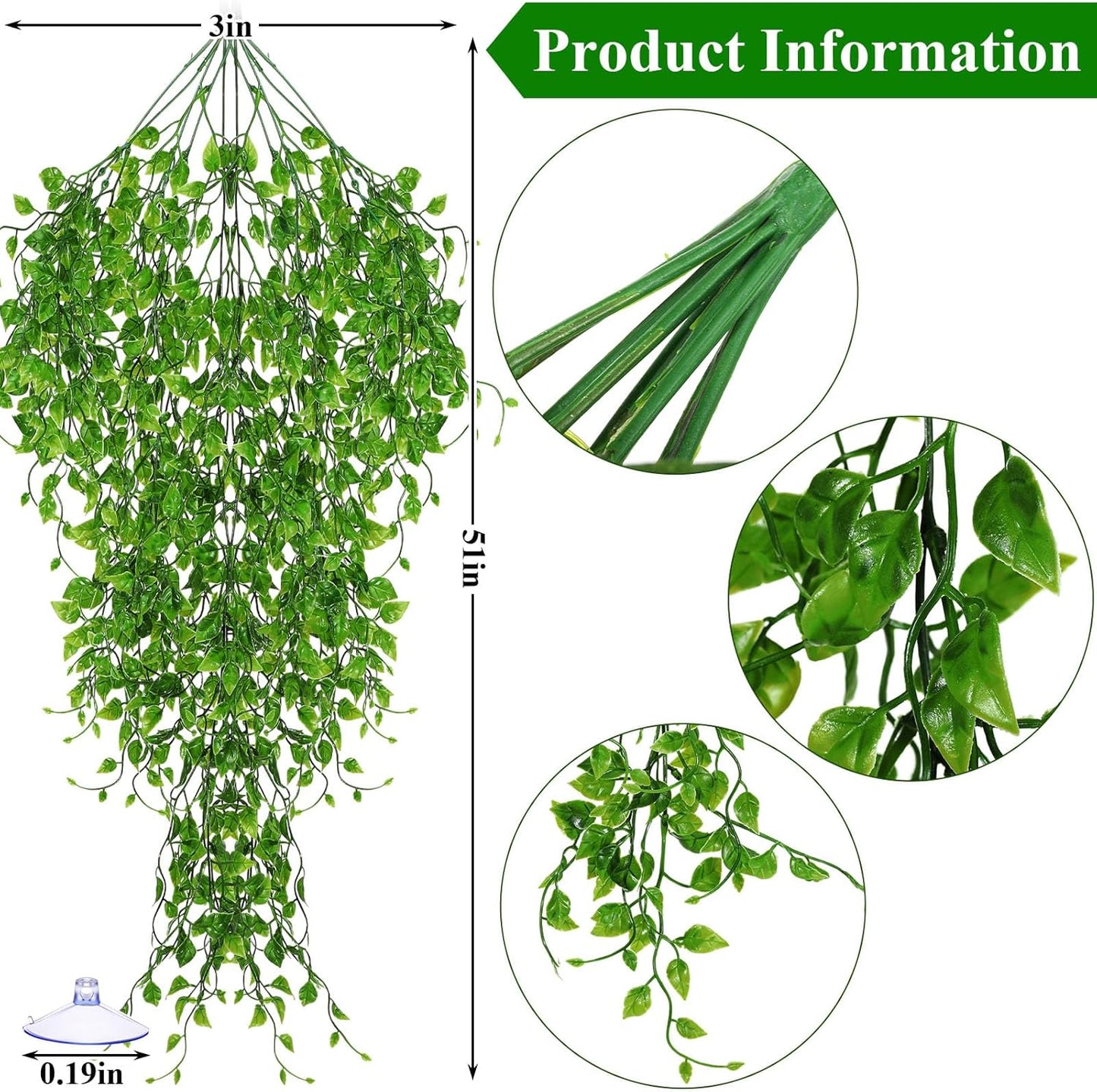 8 Pack Reptile Plants Terrarium Hanging Plant Vine Boston Climbing Terrarium Plant with Suction Cup for Bearded Dragons Lizard Crested Gecko Snake Crab Tank(Petite Leaf Series,Multiple Green)