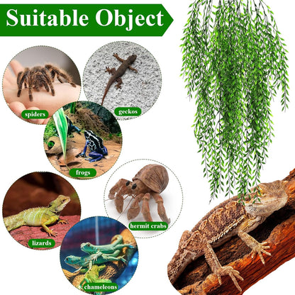 8 Pack Reptile Plants Terrarium Hanging Plant Vine Boston Climbing Terrarium Plant with Suction Cup for Bearded Dragons Lizard Crested Gecko Snake Crab Tank(Petite Leaf Series,Multiple Green)