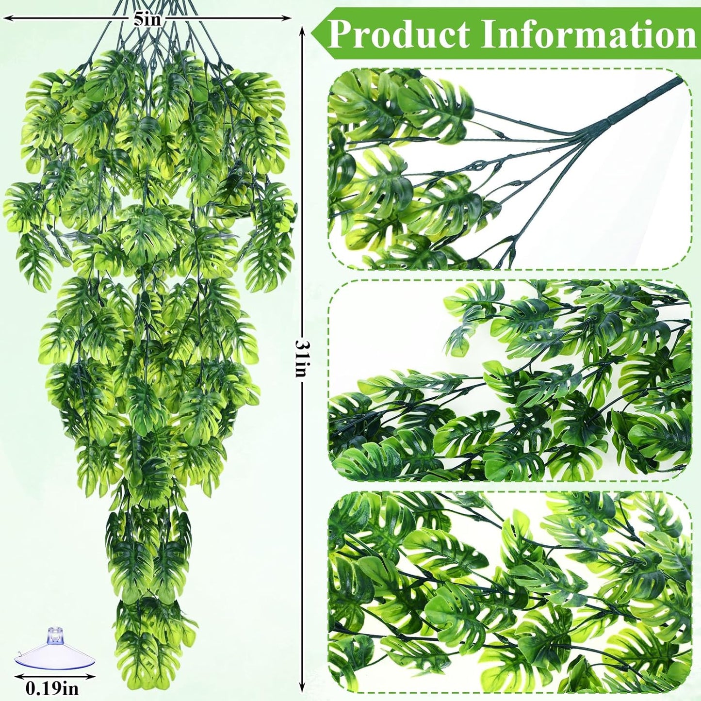 8 Pack Reptile Plants Terrarium Hanging Plant Vine Boston Climbing Terrarium Plant with Suction Cup for Bearded Dragons Lizard Crested Gecko Snake Crab Tank(Petite Leaf Series,Multiple Green)